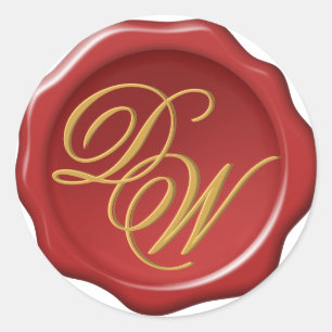 Sticker Rond Phoque Rouge Or Jaune Monogramme Calligraphie