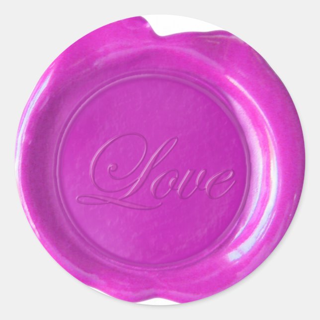 Sticker Rond Phoques à cire Faux - Magenta Script - Amour (Devant)