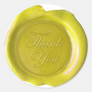 Sticker Rond Phoques à cire Faux - Script Jaune - Merci