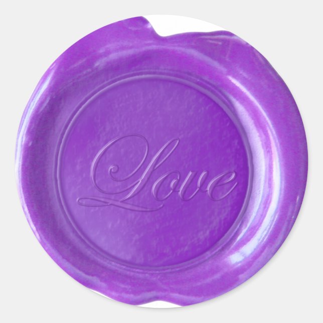 Sticker Rond Phoques à cire Faux - Script violet - Amour (Devant)