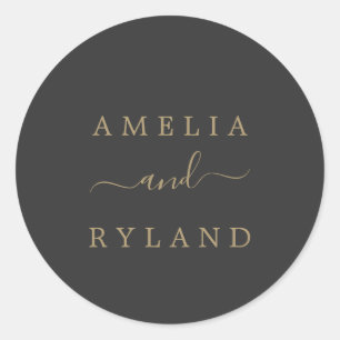 Sticker Rond Phoques à enveloppe Mariage gris charbon et or