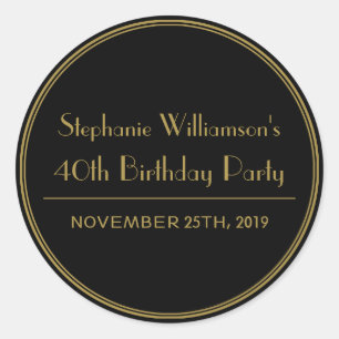 Sticker Rond Phoques d'anniversaire Gold et Black Art Déco