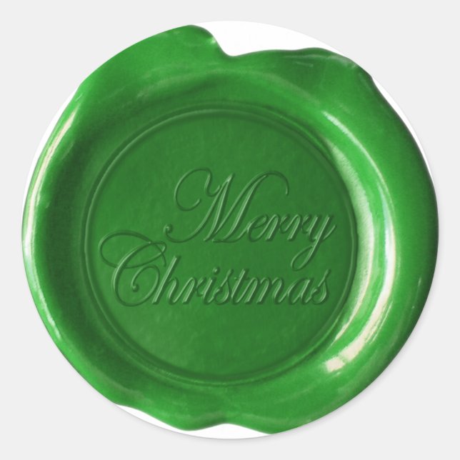 Sticker Rond Phoques de cire Faux - Script vert - Joyeux Noël (Devant)