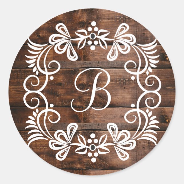 Sticker Rond Phoques de l'enveloppe de Mariage en bois Brown fo (Devant)