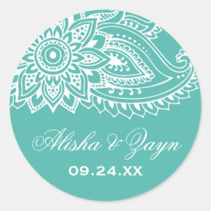 Sticker Rond Phoques de l'enveloppe de Mariage turquoise indien