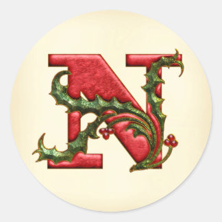 Sticker Rond Phoques de l'enveloppe de Noël Holly Monogram N