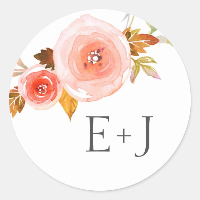 Sticker Rond Phoques de l'enveloppe mariage / aquarelle florale (Devant)