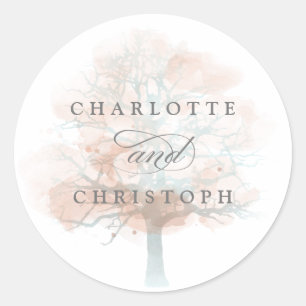 Sticker Rond Phoques de l'enveloppe mariage de l'arbre de brume