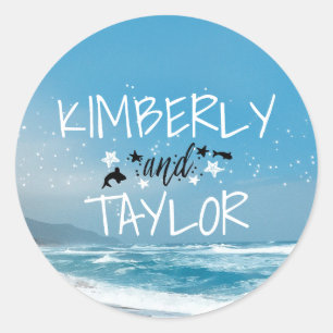 Sticker Rond Phoques de mariage sur la plage