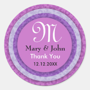 Sticker Rond Phoques de Merci de mariée et de chambre violet
