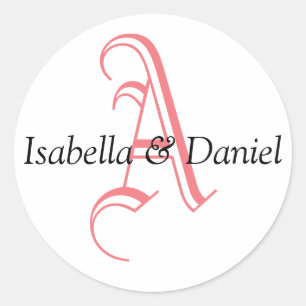 Sticker Rond Phoques de Modèle du Mariage du Monogramme noir bl