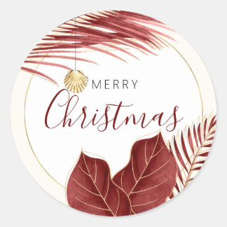 Sticker Rond Phoques de Noël Tropical Burgundy & Gold