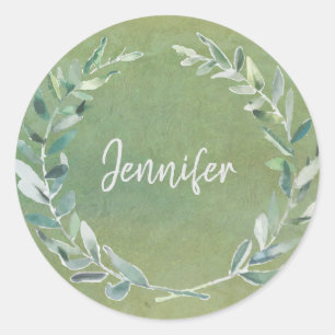 Sticker Rond Phoques de nom monogramme des feuilles de l'aquare