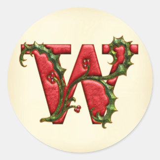 Sticker Rond Phoques d'enveloppe de Noël Holly Monogram W