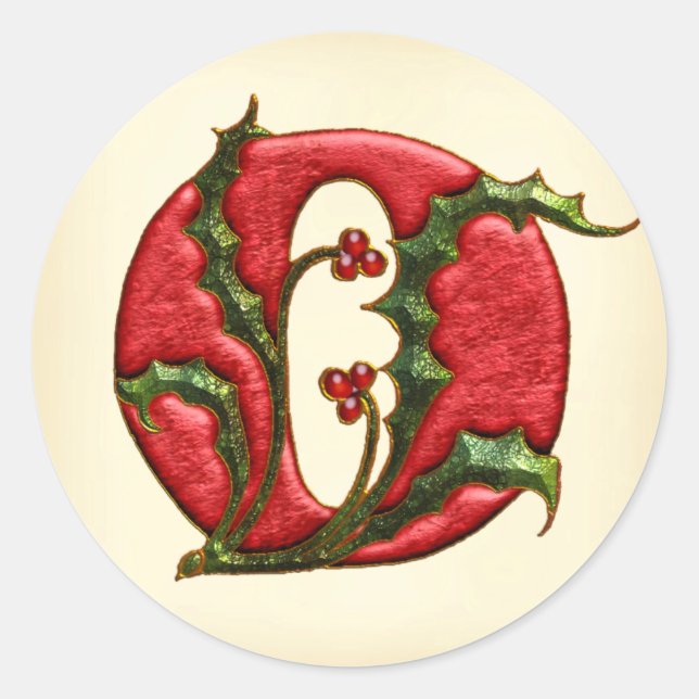 Sticker Rond Phoques d'enveloppe de Noël Holly Monogramme O (Devant)