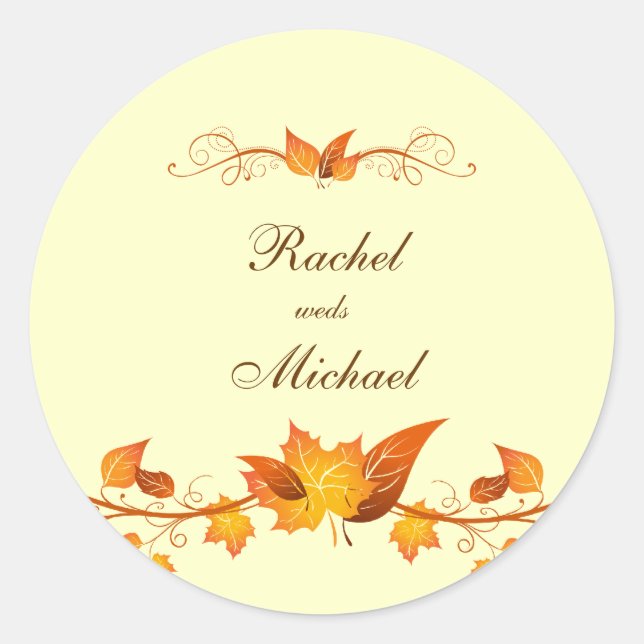 Sticker Rond Phoques d'enveloppe Mariage de feuillage d'automne (Devant)