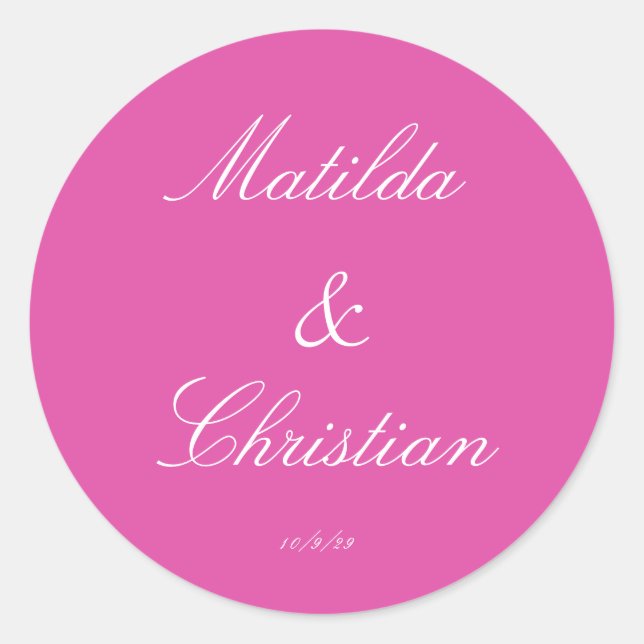 Sticker Rond Phoques d'enveloppe Mariage minimaliste Fuchsia ro (Devant)