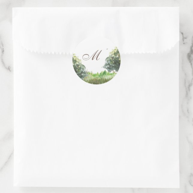 Sticker Rond Phoques d'enveloppe Mariage Monogramme Arbre Roche (Sac)