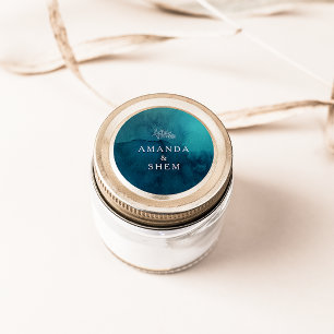 Sticker Rond Phoques d'enveloppe Mariage Moody Ocean Watercolor