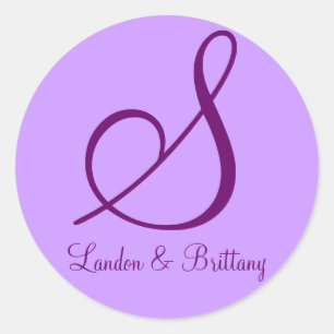 Sticker Rond Phoques d'enveloppe : Monogramme subtil (violet)