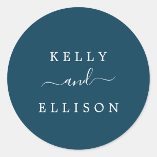 Sticker Rond Phoques d'enveloppes de Mariage bleu et blanc de l