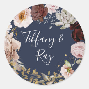 Sticker Rond Phoques d'enveloppes de Mariage de la marine flora