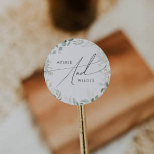 Sticker Rond Phoques d'enveloppes de Mariage d'or et de verdure