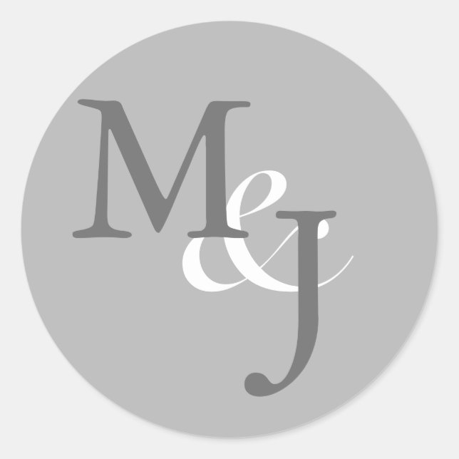 Sticker Rond Phoques d'enveloppes de Mariage monogramme gris cl (Devant)