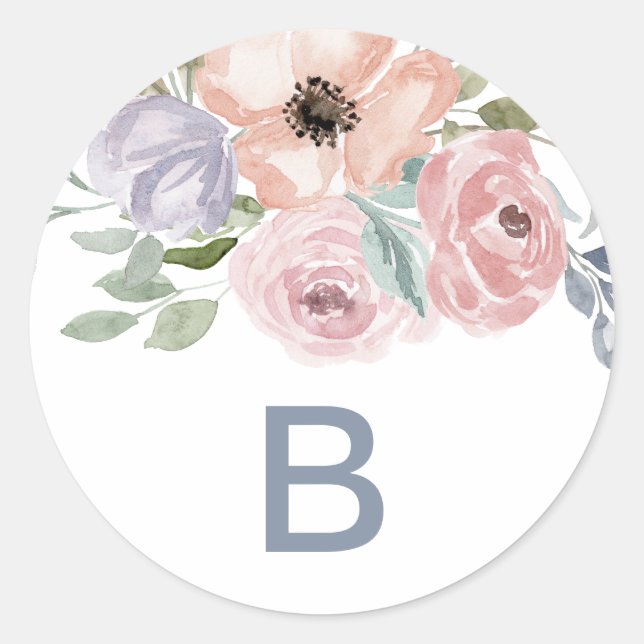 Sticker Rond Phoques d'enveloppes de Mariage Monogramme Rose Du (Devant)