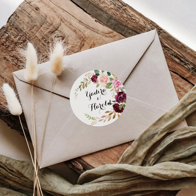 Sticker Rond Phoques d'enveloppes de Mariages floraux et botani (Créateur téléchargé)