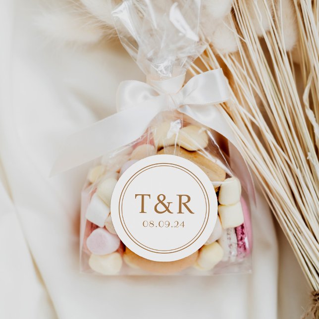 Sticker Rond Phoques d'enveloppes Mariage monogramme or minimal (Créateur téléchargé)