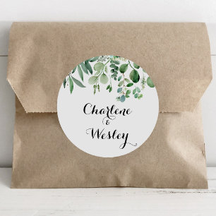 Sticker Rond Phoques d'enveloppes Mariages de l'Eucalyptus vert