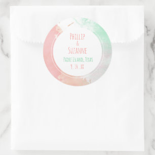 Sticker Rond Phoques d'enveloppes Mariages en néon de corail tr