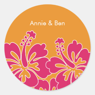 Sticker Rond Phoques d'enveloppes Mariages Hibiscus doux