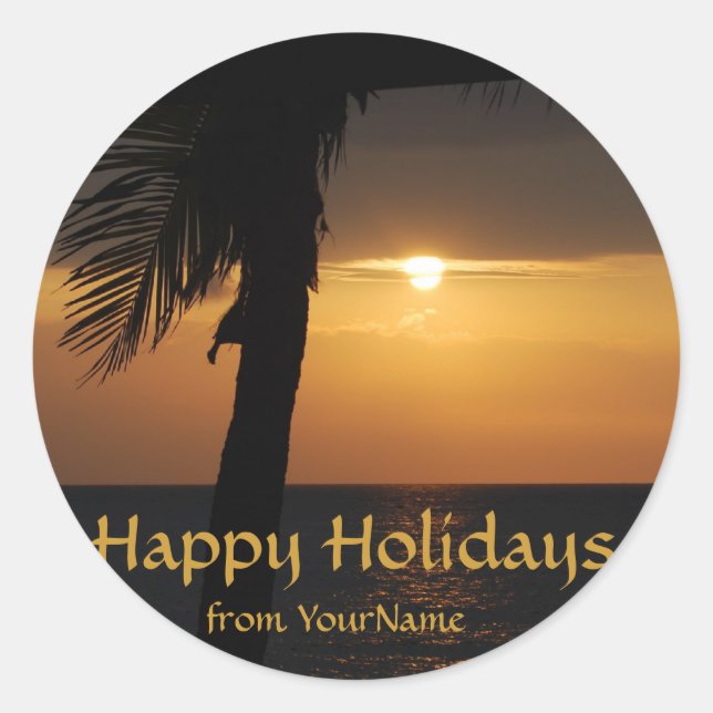 Sticker Rond Phoques Happy Holidays personnalisés (Devant)