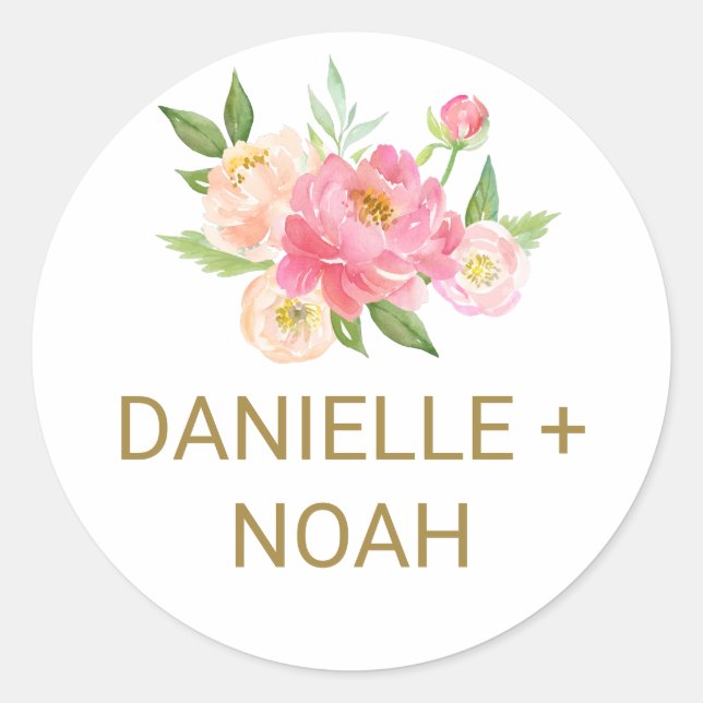 Sticker Rond Phoques Mariages à fleurs de poitrine rose et de p (Devant)