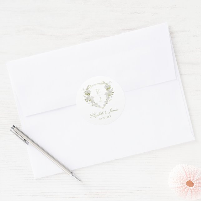 Sticker Rond Phoques Mariages d'enveloppe de monogramme floral (Enveloppe)