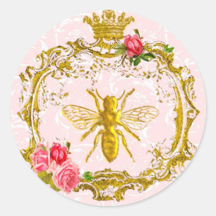 Sticker Rond Phoques royaux d'abeilles et de couronne