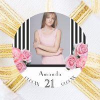 Photo 21e anniversaire noir rayures blanches flora