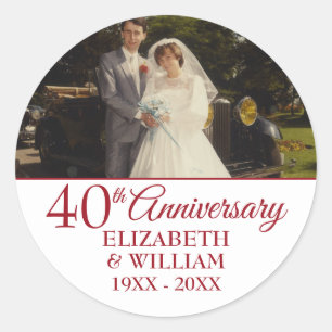 Sticker Rond Photo 40th Ruby Mariage Anniversaire Élégant