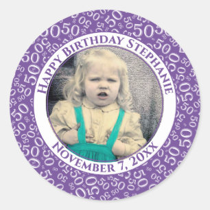 Sticker Rond Photo 50ème Parti nombre aléatoire Motif pourpre