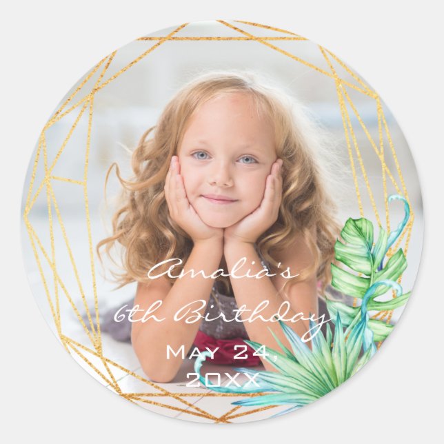 Sticker Rond Photo Anniversaire Tropical Gold Bridal Sweet 16 (Devant)