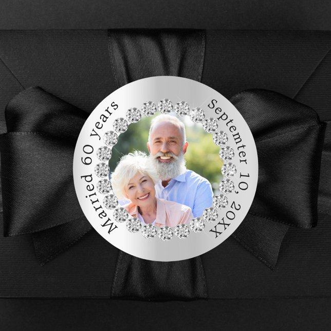 Sticker Rond Photo argent pour le 60e anniversaire de mariage d (Créateur téléchargé)