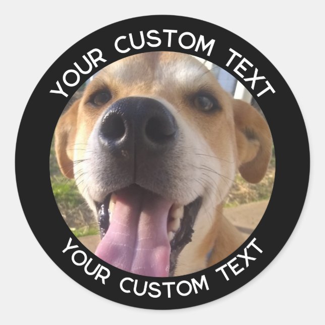 Sticker Rond Photo Chien personnalisé Ajouter votre texte (Devant)