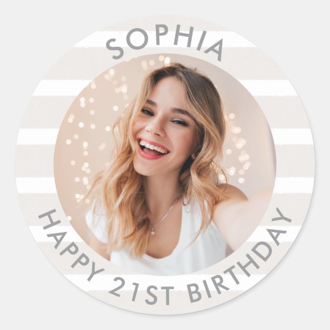 Sticker Rond Photo d'anniversaire de Boho moderne (Devant)