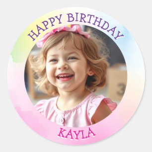 Sticker Rond Photo d'anniversaire de la fille personnalisée