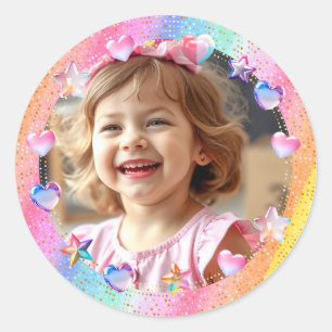 Sticker Rond Photo d'anniversaire de la fille personnalisée