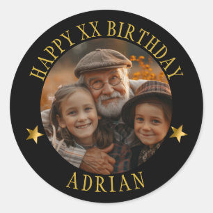 Sticker Rond Photo d'anniversaire et nom d'âge personnalisés Go