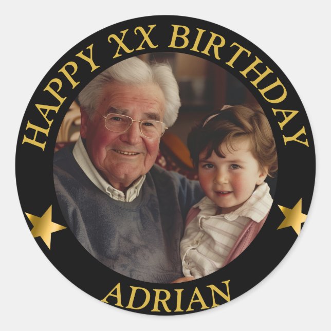 Sticker Rond Photo d'anniversaire et nom d'âge personnalisés Go (Devant)