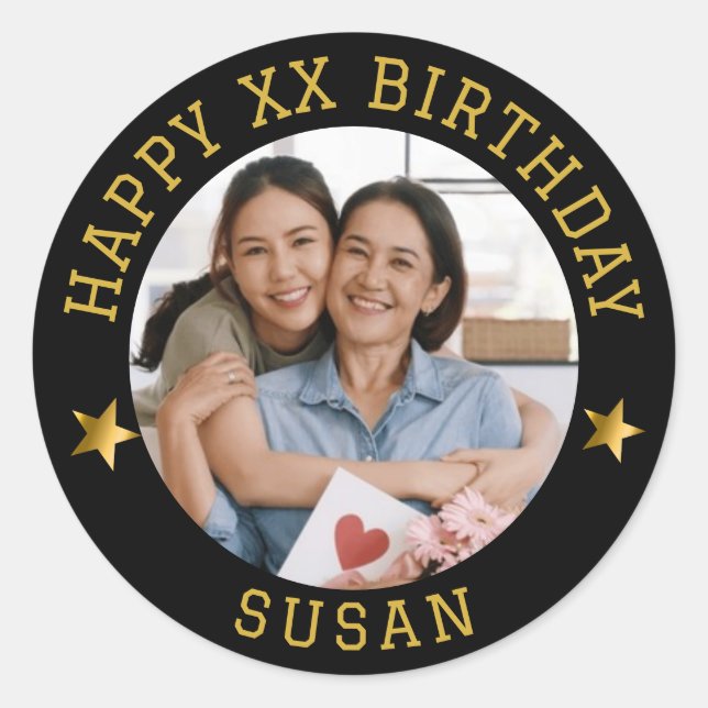 Sticker Rond Photo d'anniversaire et nom d'âge personnalisés Go (Devant)
